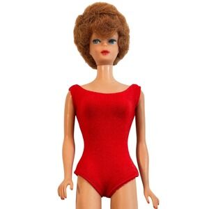 Vintage Mattel Barbie Bubblecut Titian Red Hair Red Swimsuit Side Glance